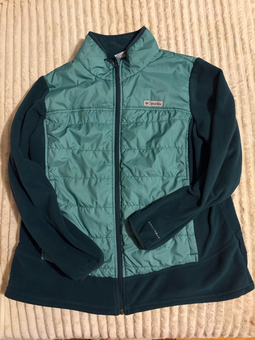 Columbia Teal and Deep Teal Quilted Fleece Jacket